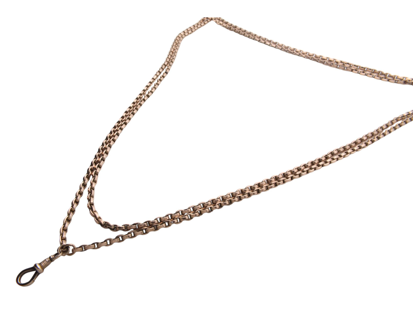 Antique 10ct Rose Gold Long Guard Belcher Necklace 61" 48g