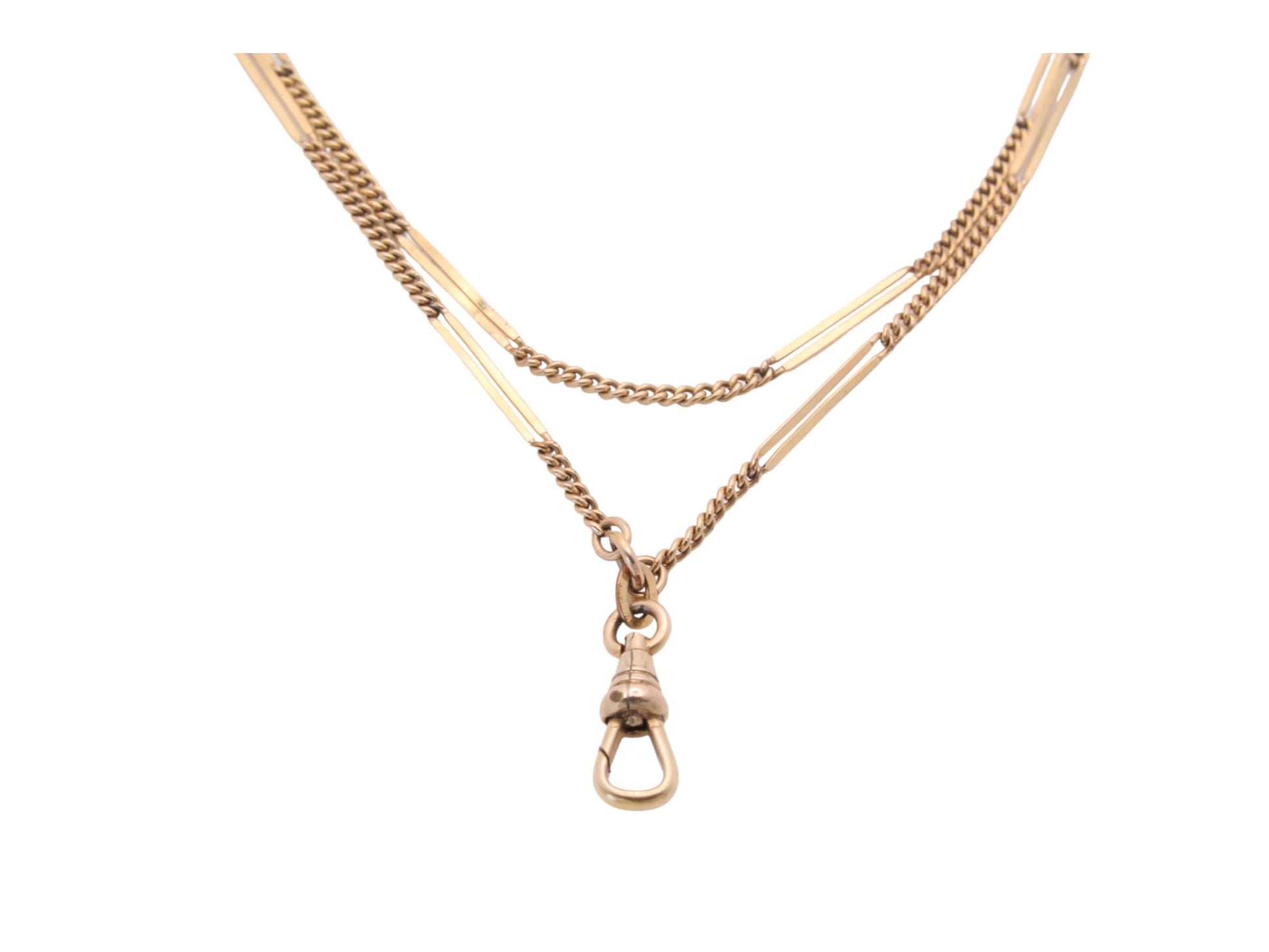 Antique-Victorian-Rolled-Gold-Fancy-Link-Long-Guard-Necklace---52"