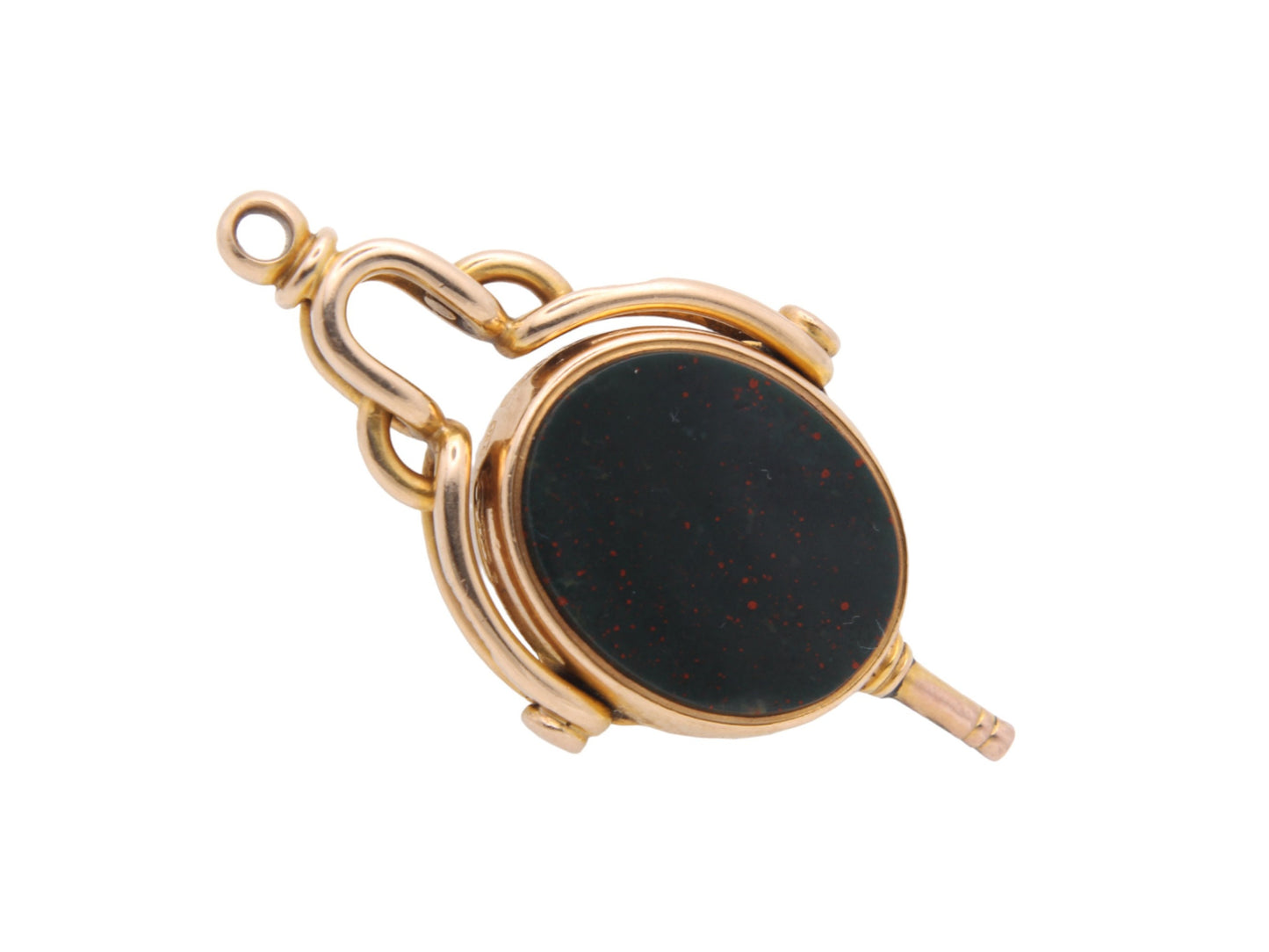 Antique 15ct Gold Bloodstone Carnelian Spinner Watch Key Pendant