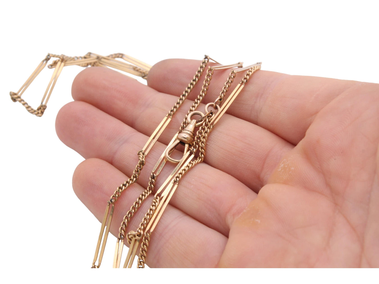 Antique Victorian Rolled Gold Fancy Link Long Guard Necklace - 52"