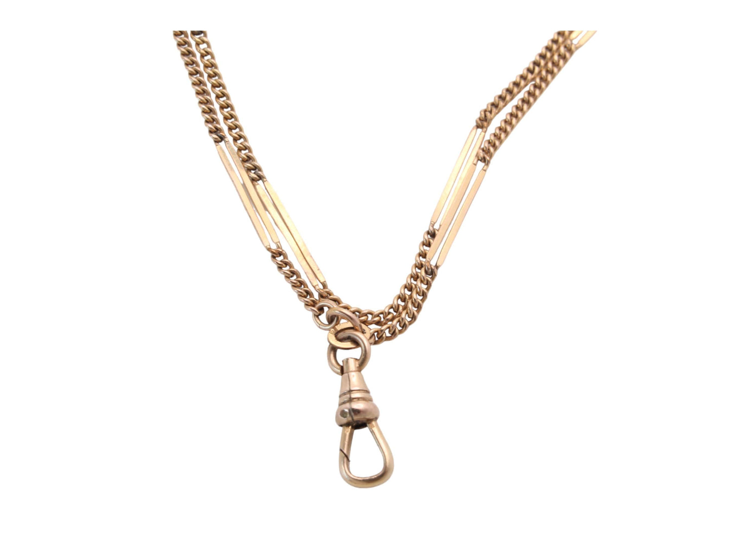 Antique Victorian Rolled Gold Fancy Link Long Guard Necklace - 52"
