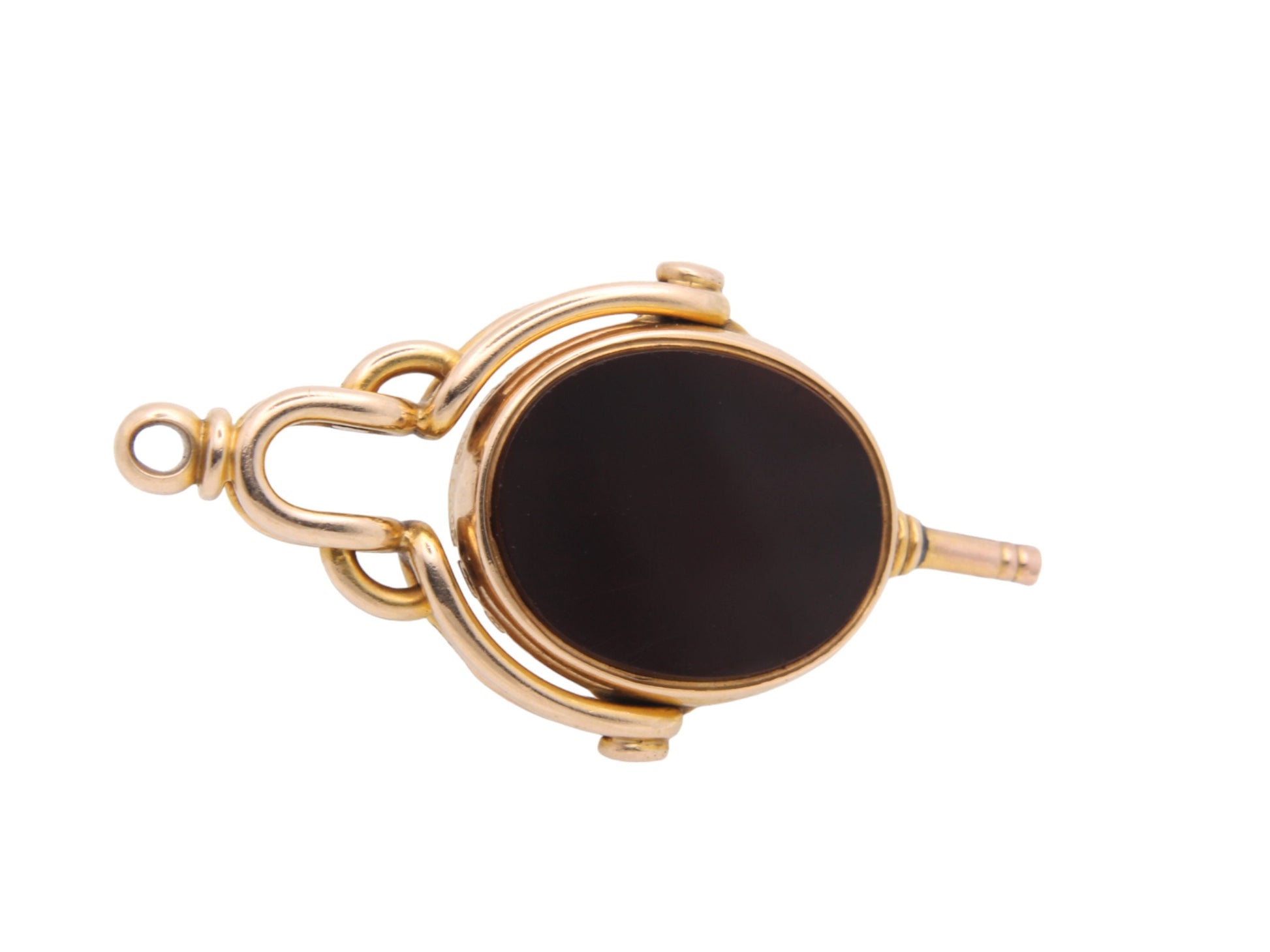 Antique-15ct-Gold-Bloodstone-Carnelian-Spinner-Watch-Key-Pendant
